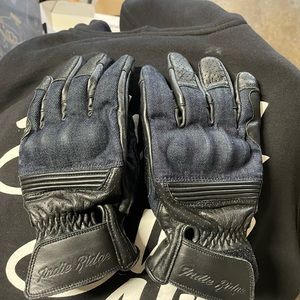 Indie ridge leather/denim motorcycle gloves